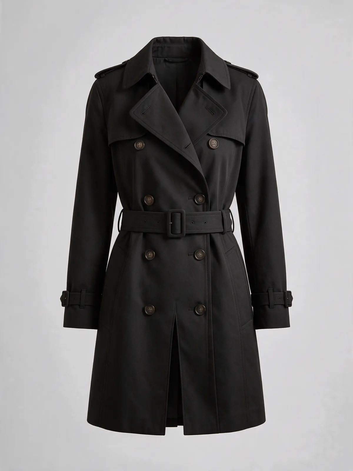 Kruvaze Gabardin Trençkot · Siyah