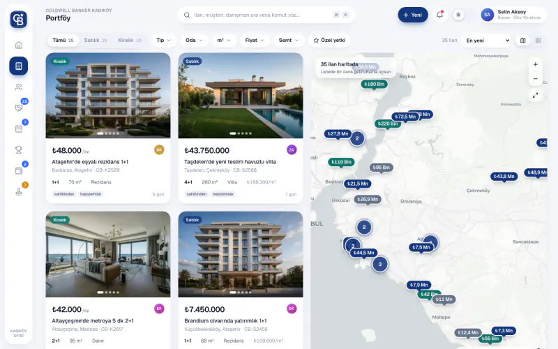 Coldwell Banker Kadıköy: Portföy: ilanlar ve İstanbul haritasında fiyat pinleri
